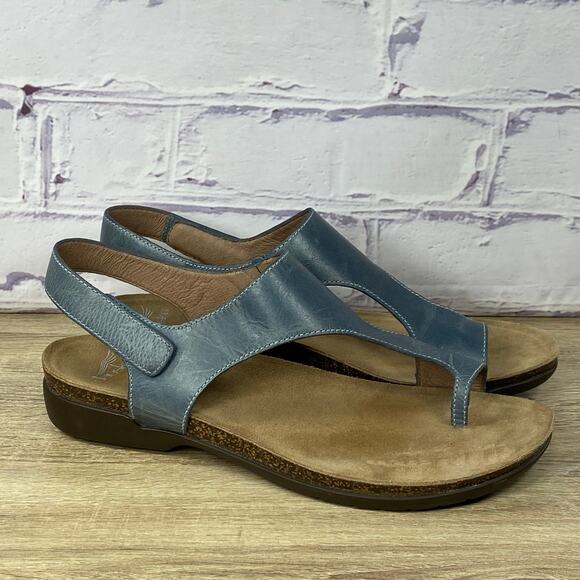 Dansko Reece Blue Leather Slingback Sandals EU 40 US 9.5-10 Adjustable Toe Loop - Picture 1 of 8